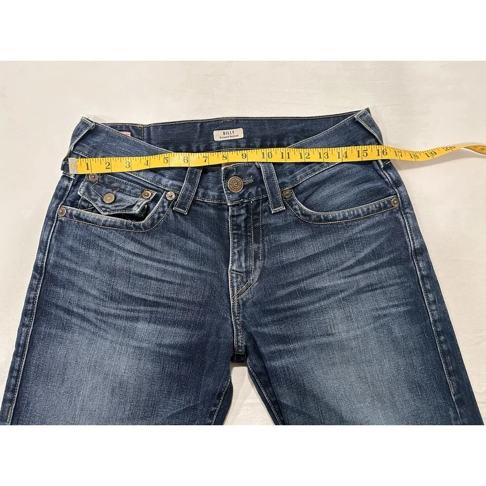 True Religion Billy Relaxed Bootcut Jeans Sz 30 x 30 Blue Dark Wash Flap Pockets